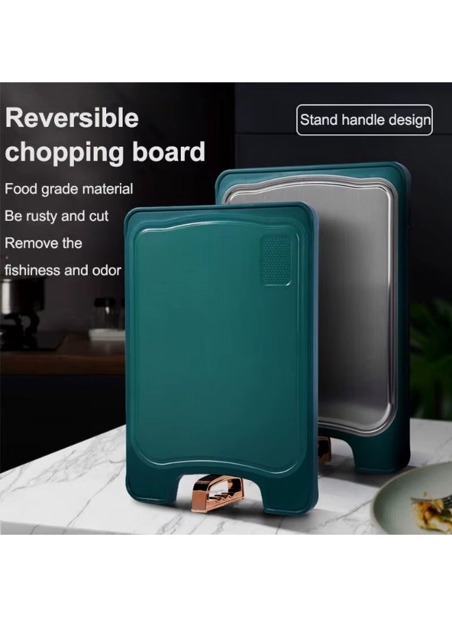 Double-sided stainless steel cutting board – Non-slip surface – 360° rotating handle – Food-safe PP material – Rust and odor resistant - Image 5